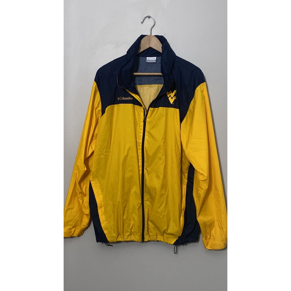 Columbia West Virginia Mountaineer Windbreaker Raincoat Size Large Packable Hood